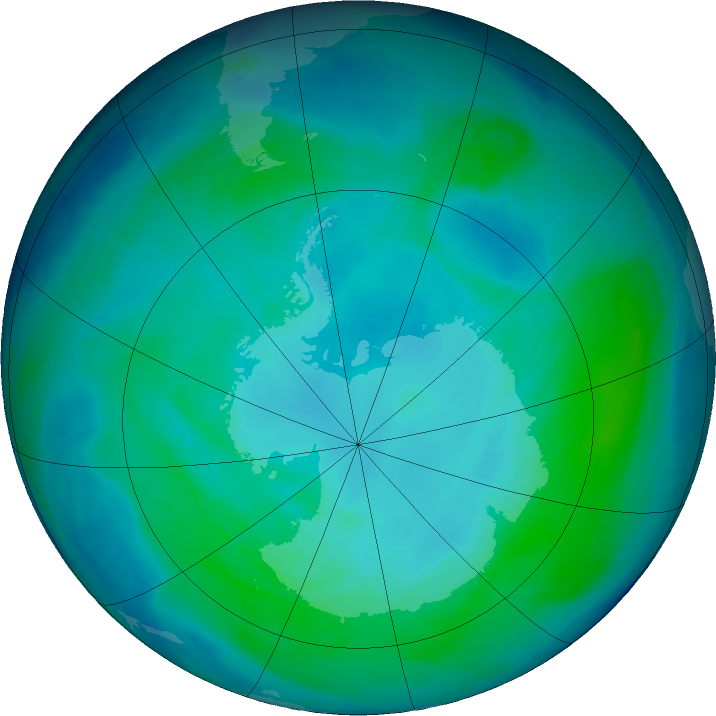 Antarctic ozone map for 24 January 2016